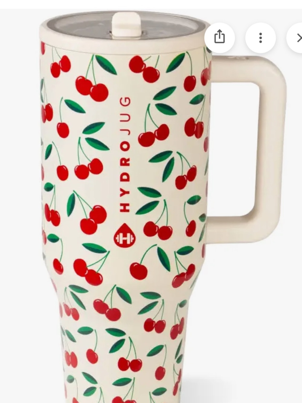 HydroJug Cream Travel Mug with Red Cherry Print 32oz
